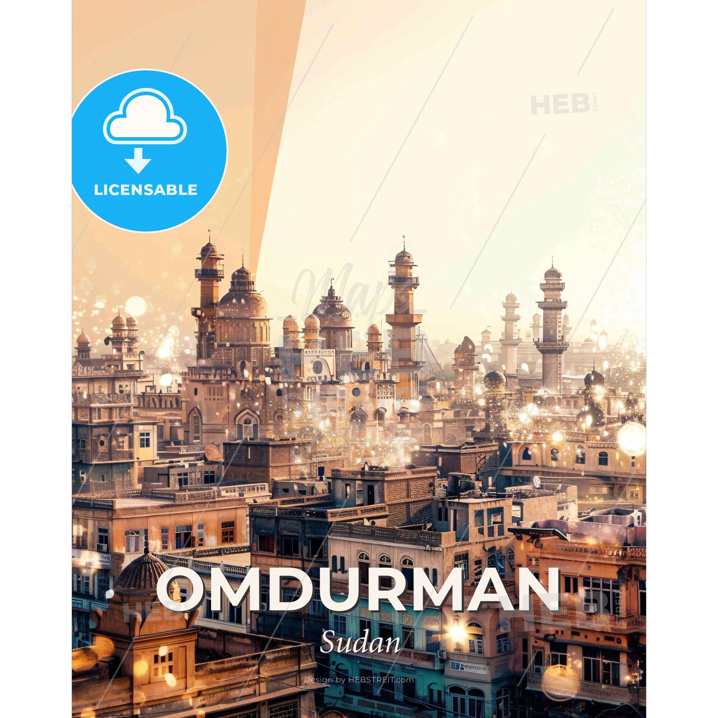 Omdurman Cityscape Art: Local Architecture Impression - A city with many towers and towers - Square format print template