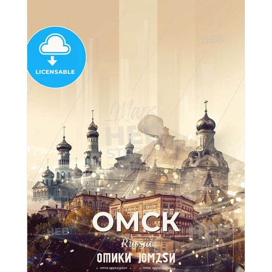 Omsk City Skyline Abstract Colorful Poster Art - A city with many buildings - Square format print template