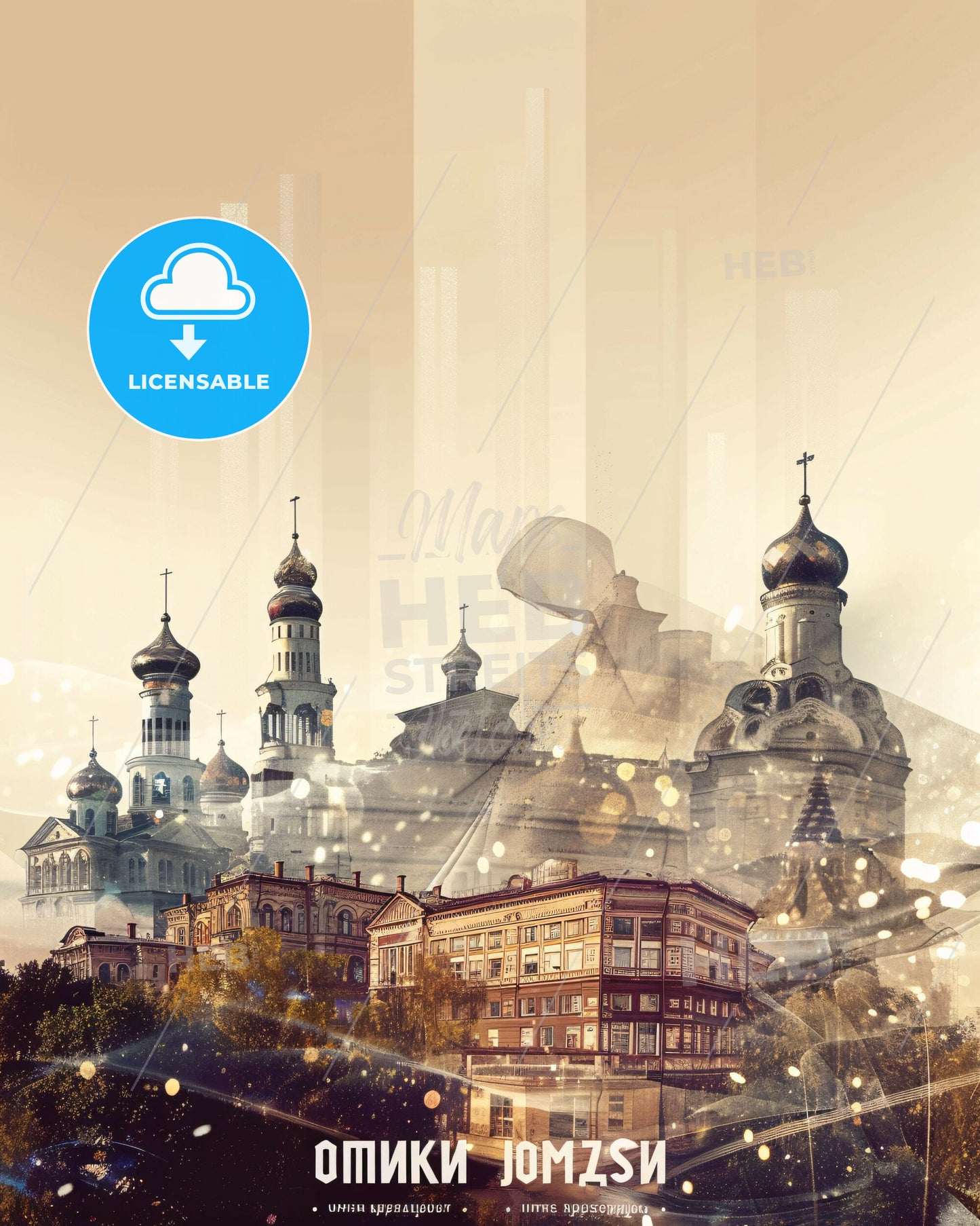 Omsk City Skyline Abstract Colorful Poster Art - A city with many buildings