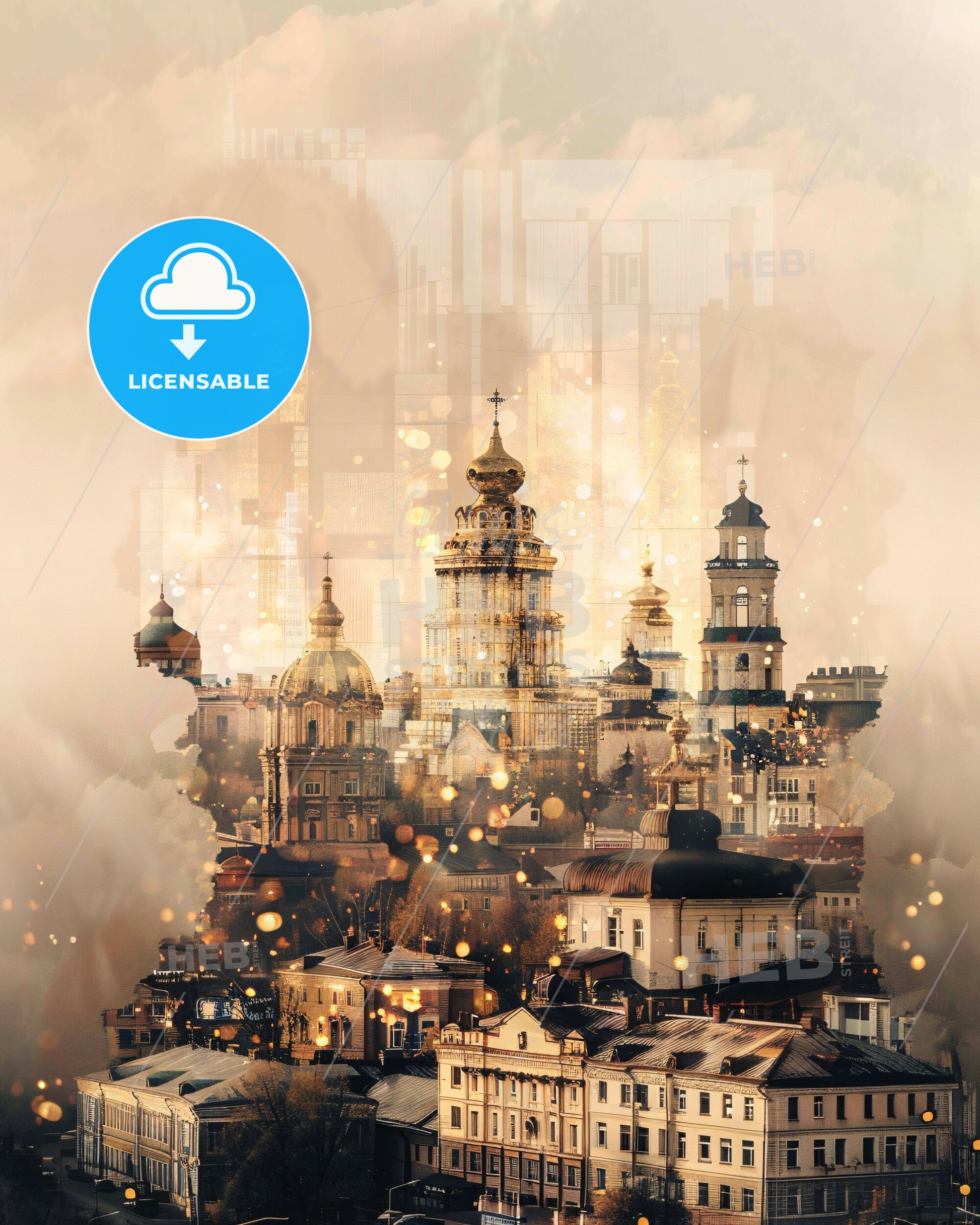 Omsk City Skyline Double Exposure Poster - A city with many buildings