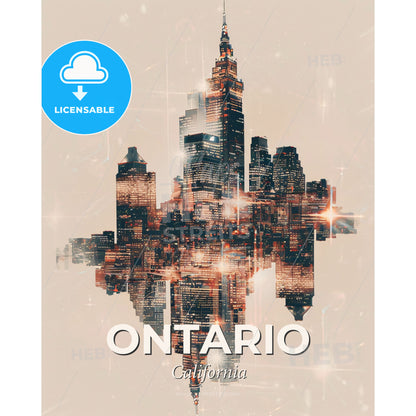 Ontario Skyline Brilliance Composite Art - A city skyline with lights reflecting on water - Square format print template