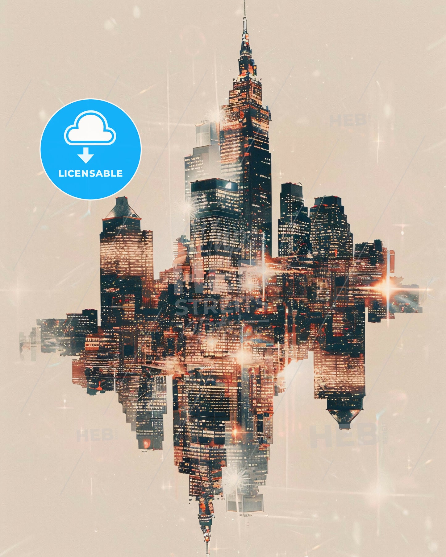 Ontario Skyline Brilliance Composite Art - A city skyline with lights reflecting on water