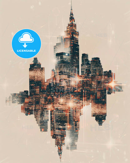 Ontario Skyline Brilliance Composite Art - A city skyline with lights reflecting on water