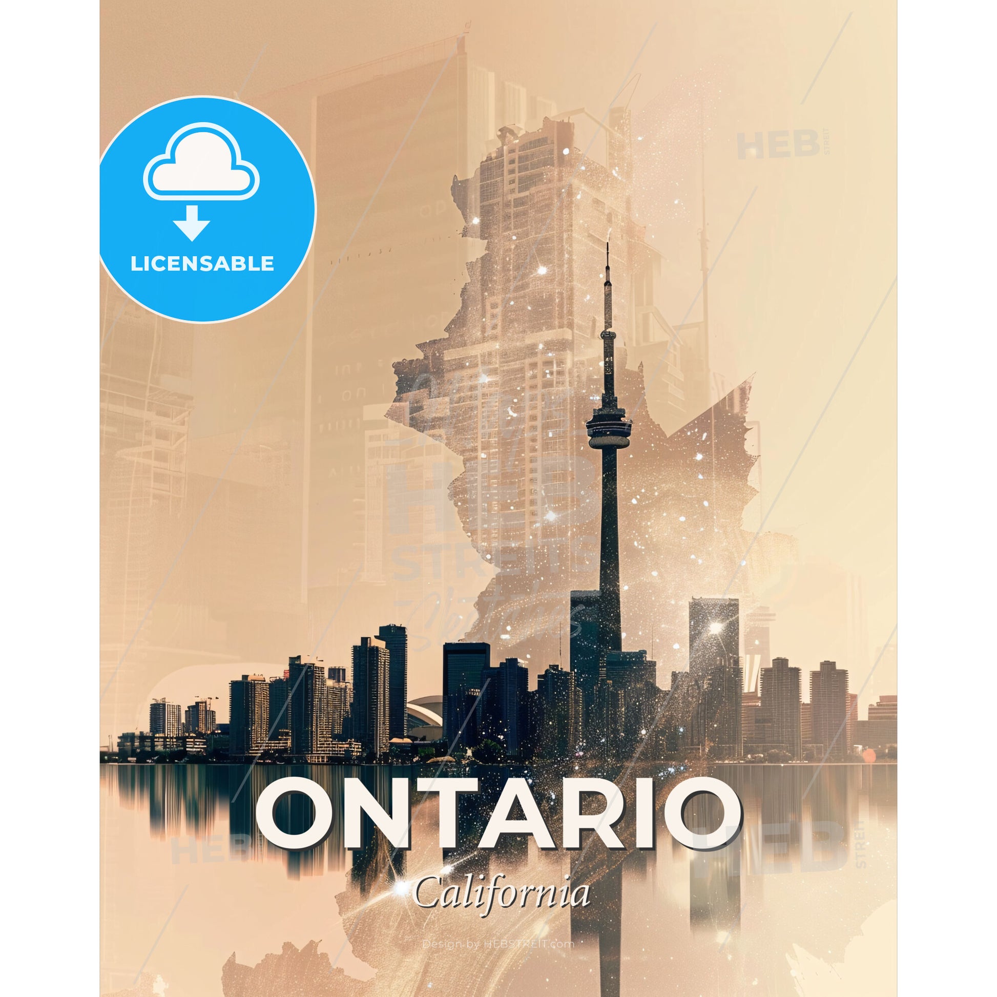 Ontario Skyline: Local Colors Poster Art - A city with a tower and a body of water - Square format print template