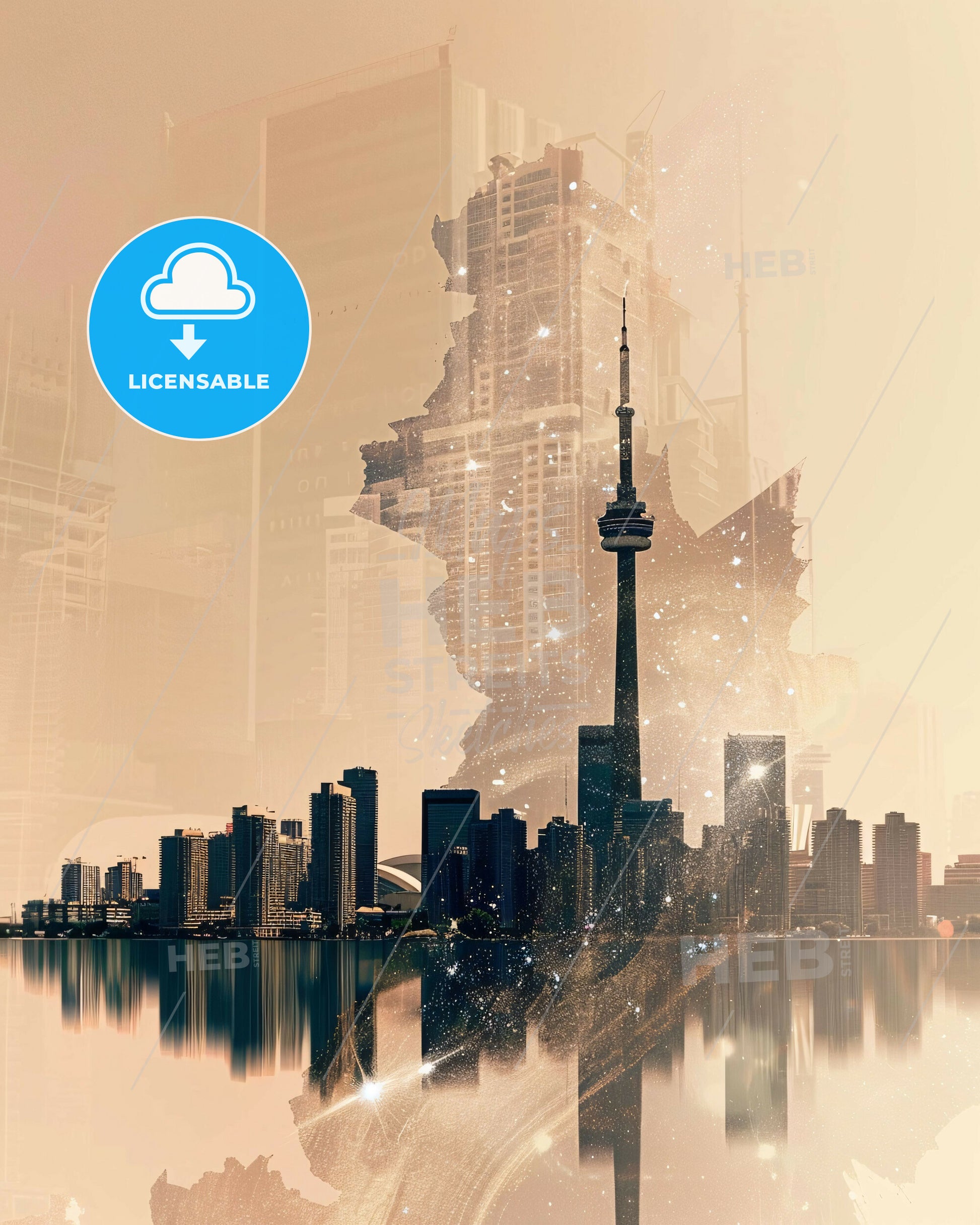 Ontario Skyline: Local Colors Poster Art - A city with a tower and a body of water