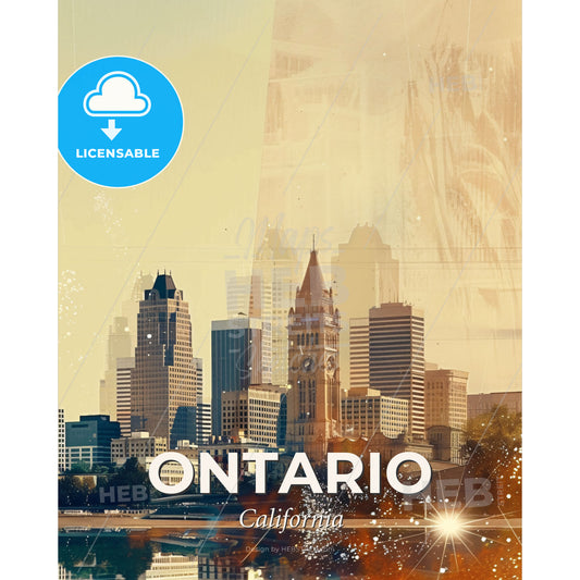Ontario Skyline Icon Composite Double Exposure Poster Art - A city skyline with a clock tower - Square format print template