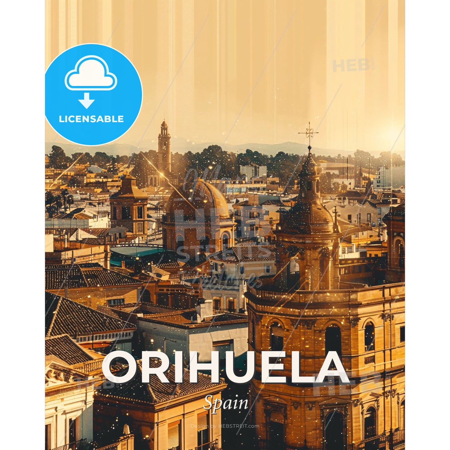 Orihuela: Double Exposure Skyline Art City Icons - A city with many buildings - Square format print template