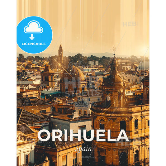 Orihuela: Double Exposure Skyline Art City Icons - A city with many buildings - Square format print template
