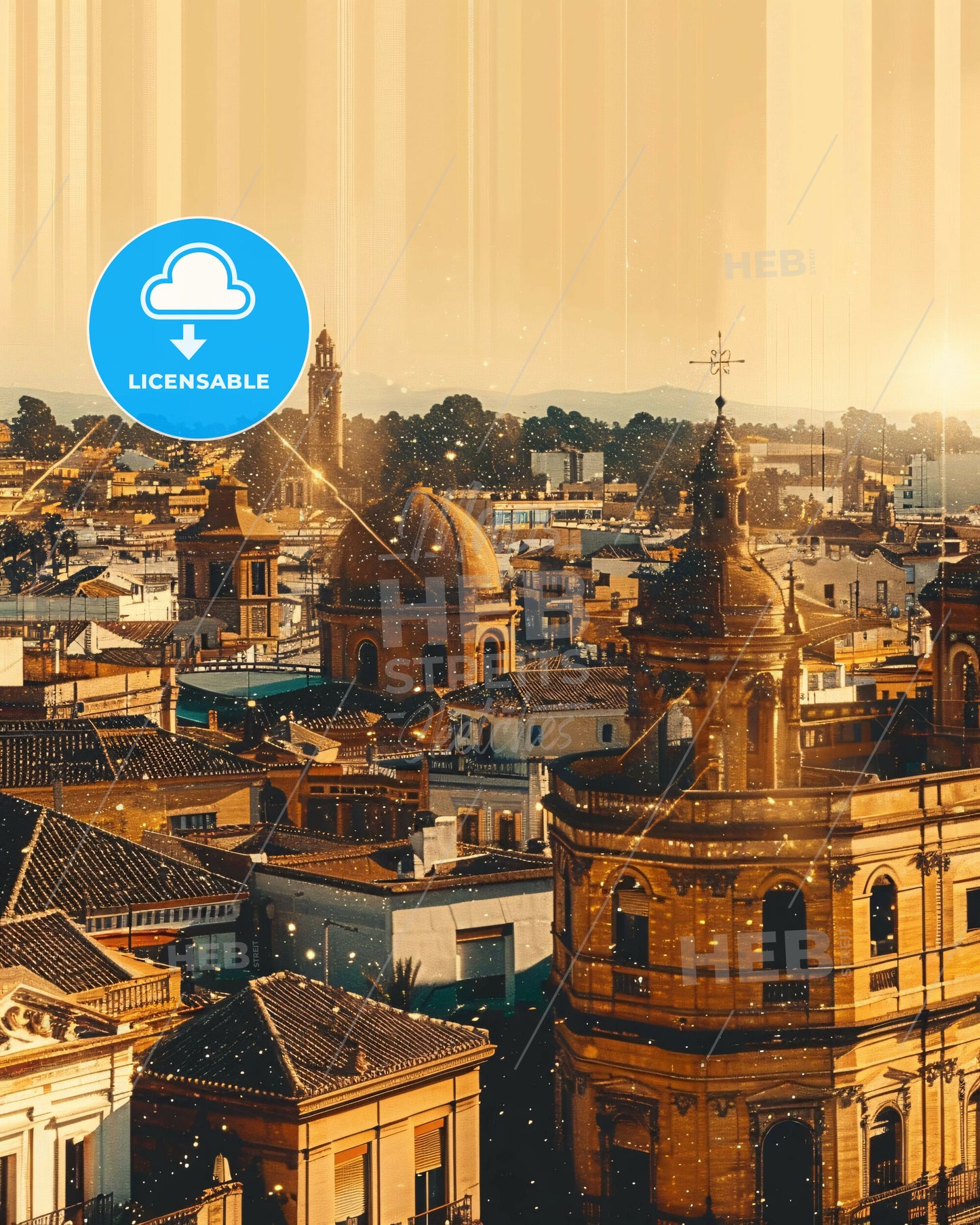 Orihuela: Double Exposure Skyline Art City Icons - A city with many buildings