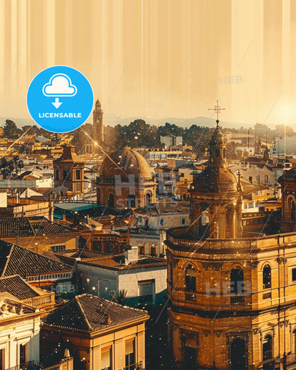 Orihuela: Double Exposure Skyline Art City Icons - A city with many buildings