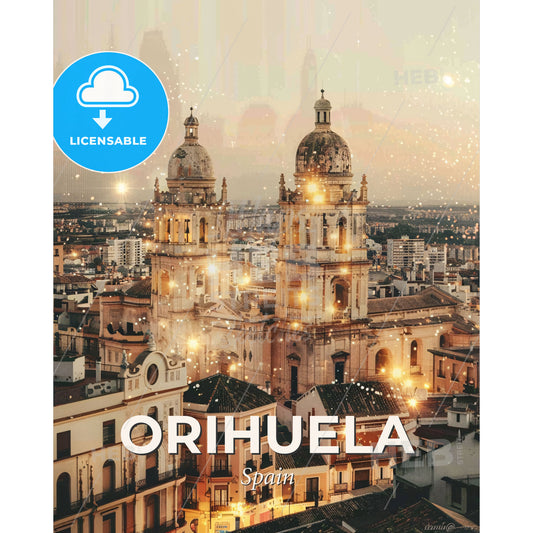 Orihuela City Skyline Composite Art Poster - A large city with many buildings - Square format print template