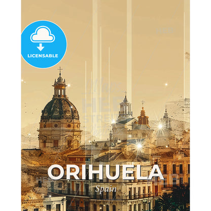 Orihuela Skyline Double Exposure Art Poster - A city with many buildings - Square format print template