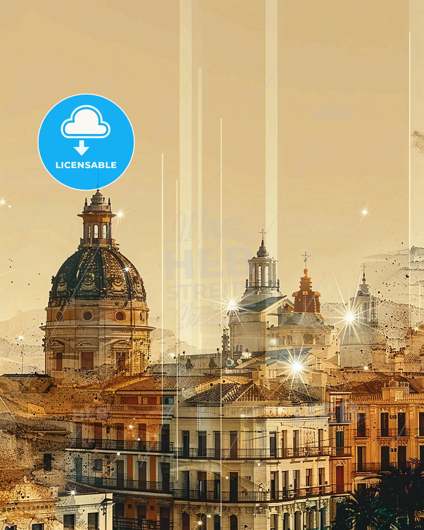 Orihuela Skyline Double Exposure Art Poster - A city with many buildings