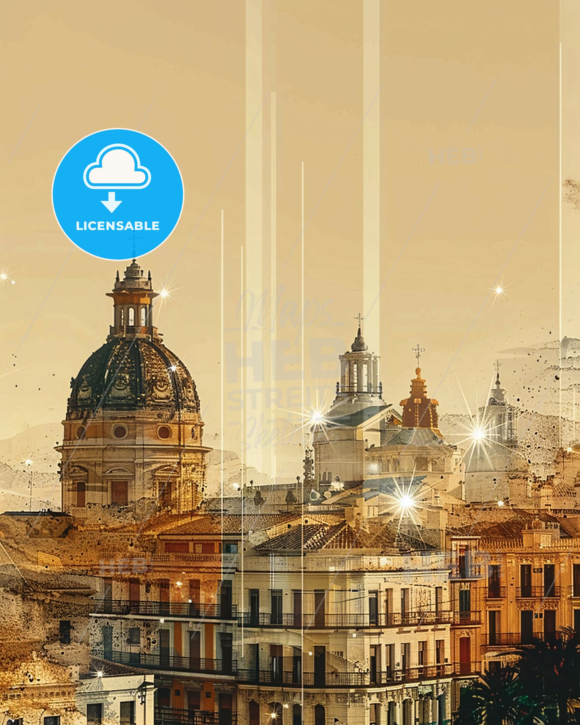 Orihuela Skyline Double Exposure Art Poster - A city with many buildings