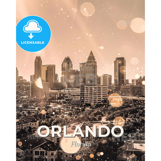 Orlando City of Dreams Skyline Nightlife Poster Art - A city with many buildings and trees - Square format print template