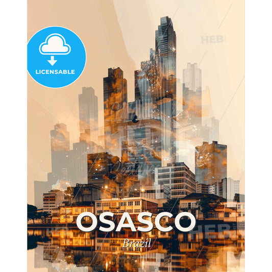Osasco City Poster: Double Exposure Masterpiece - A city with a body of water - Square format print template