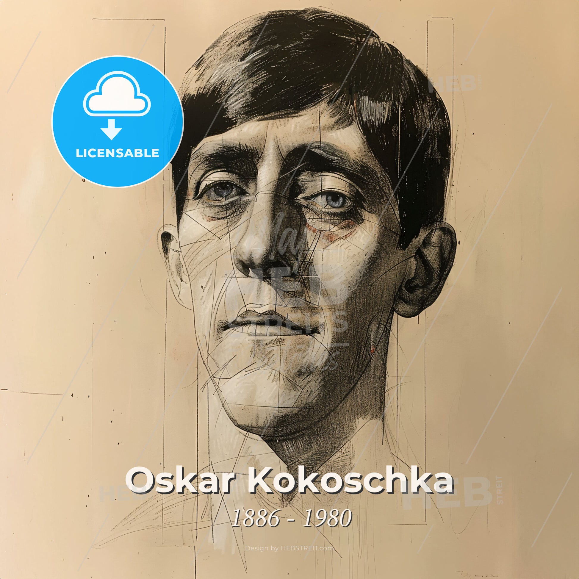 Oskar Kokoschka, 1886 - 1980, Austrian artist - A Drawing Of A Man Print Template