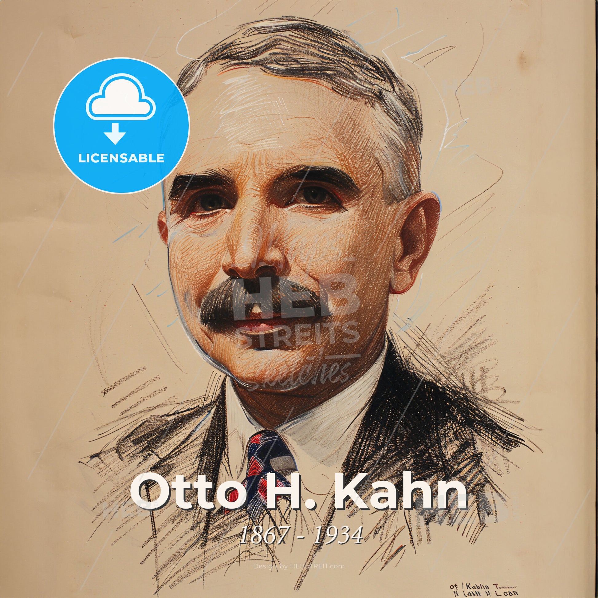Otto H. Kahn, 1867 - 1934, German-American investment banker - A Drawing Of A Man With A Mustache Print Template