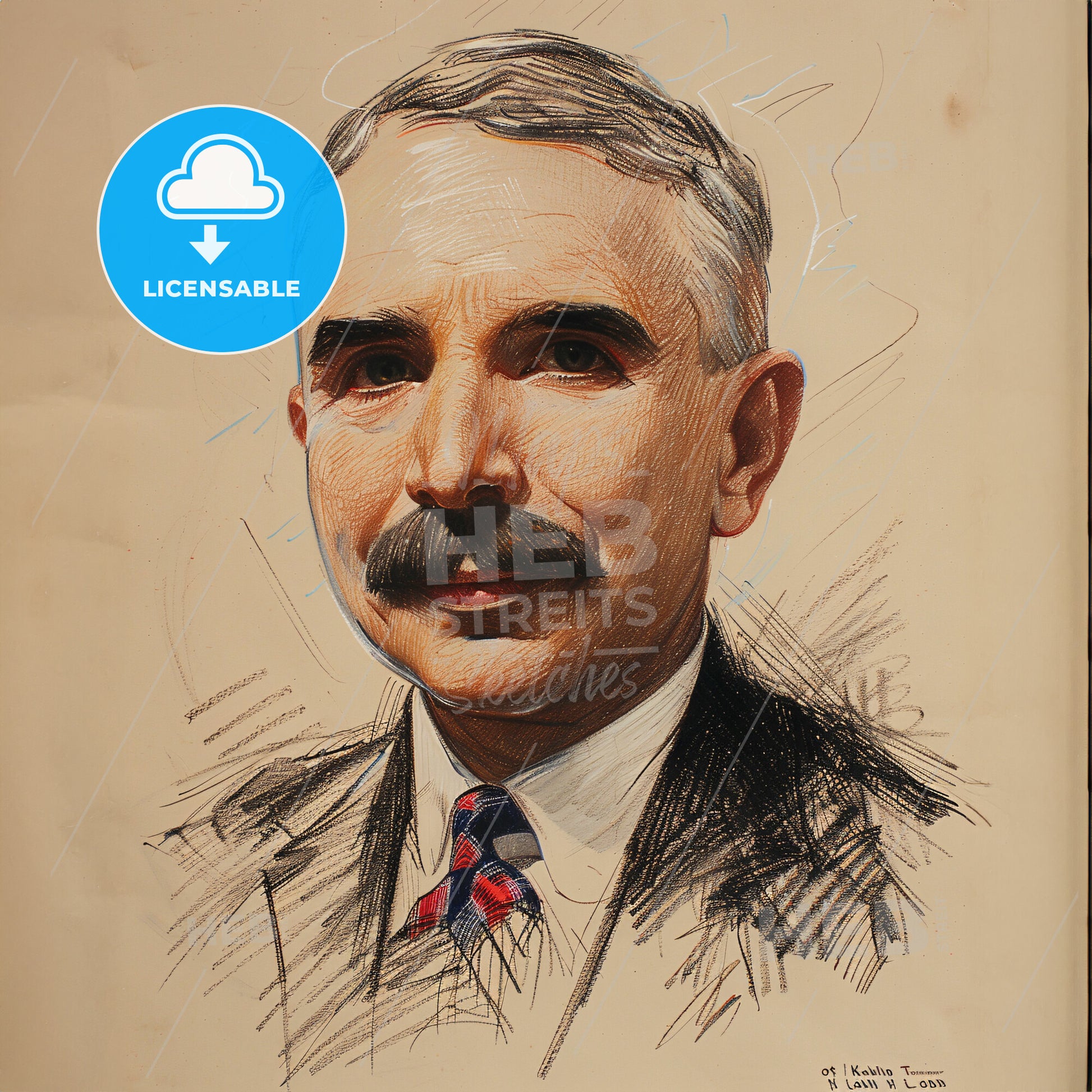 Otto H. Kahn, 1867 - 1934, German-American investment banker - A Drawing Of A Man With A Mustache