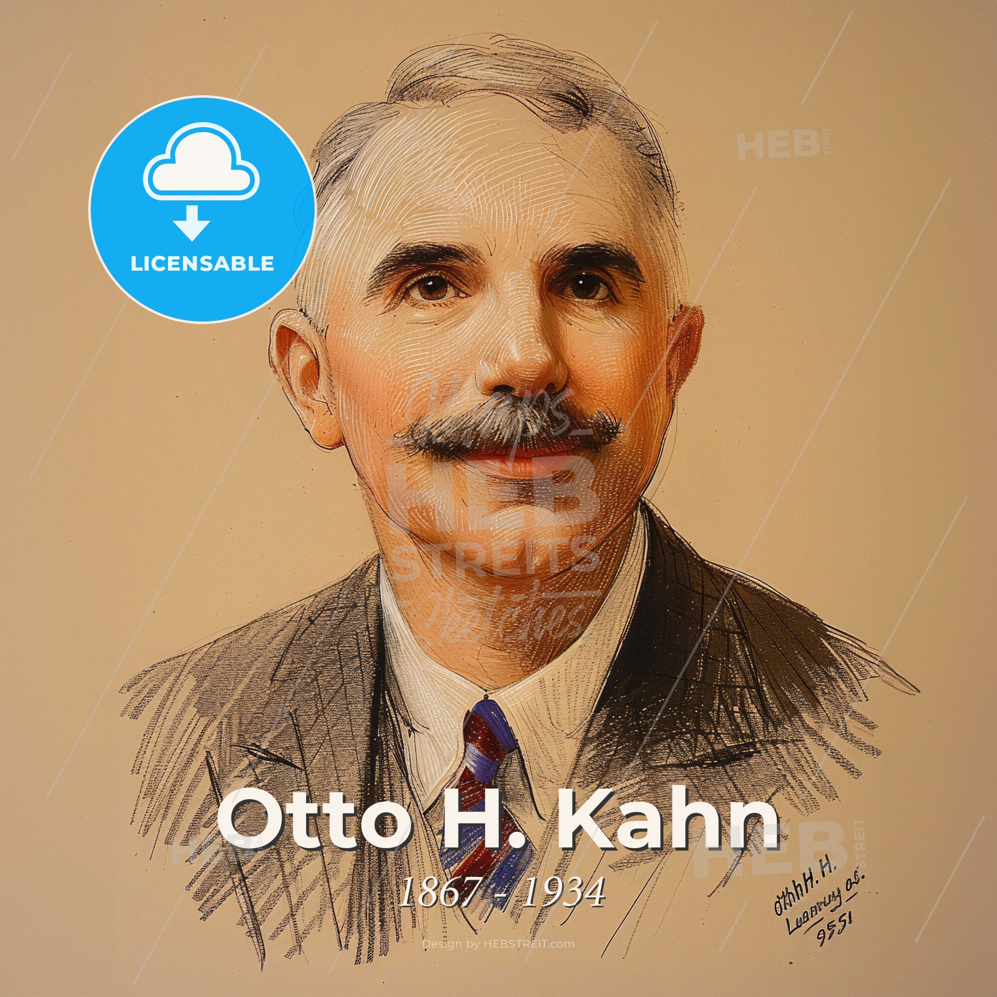 Otto H. Kahn, 1867 - 1934, German-American investment banker - A Man With A Mustache Print Template