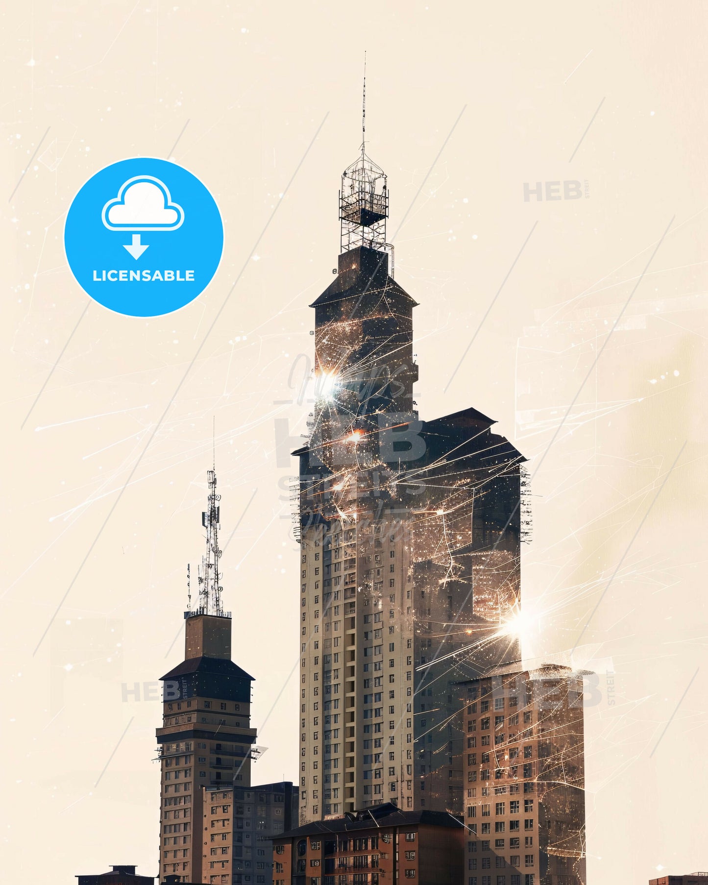 Ouagadougou Skyline Double Exposure Art Poster - A tall building with many windows