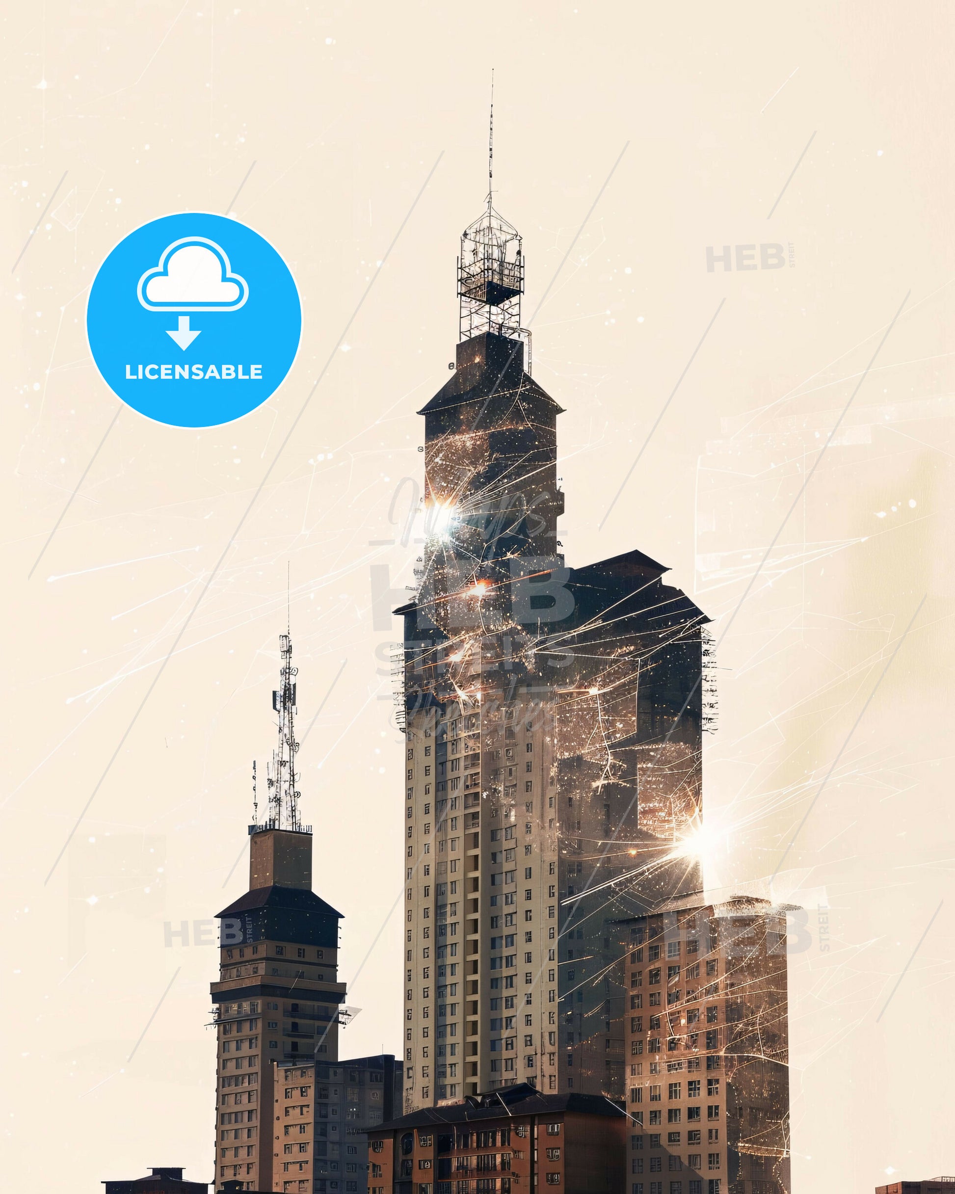 Ouagadougou Skyline Double Exposure Art Poster - A tall building with many windows