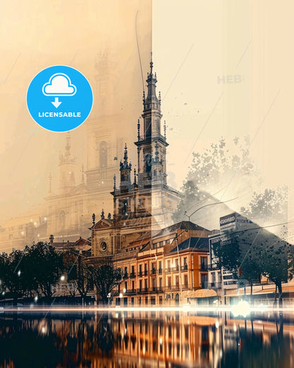 Oviedo: Skyline Panorama Poster in Local Hues - A city with a building and trees