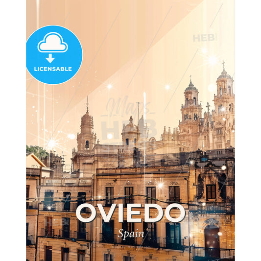 Oviedo Skyline Double Exposure Composite Cityscape Poster Art - A building with towers and towers - Square format print template