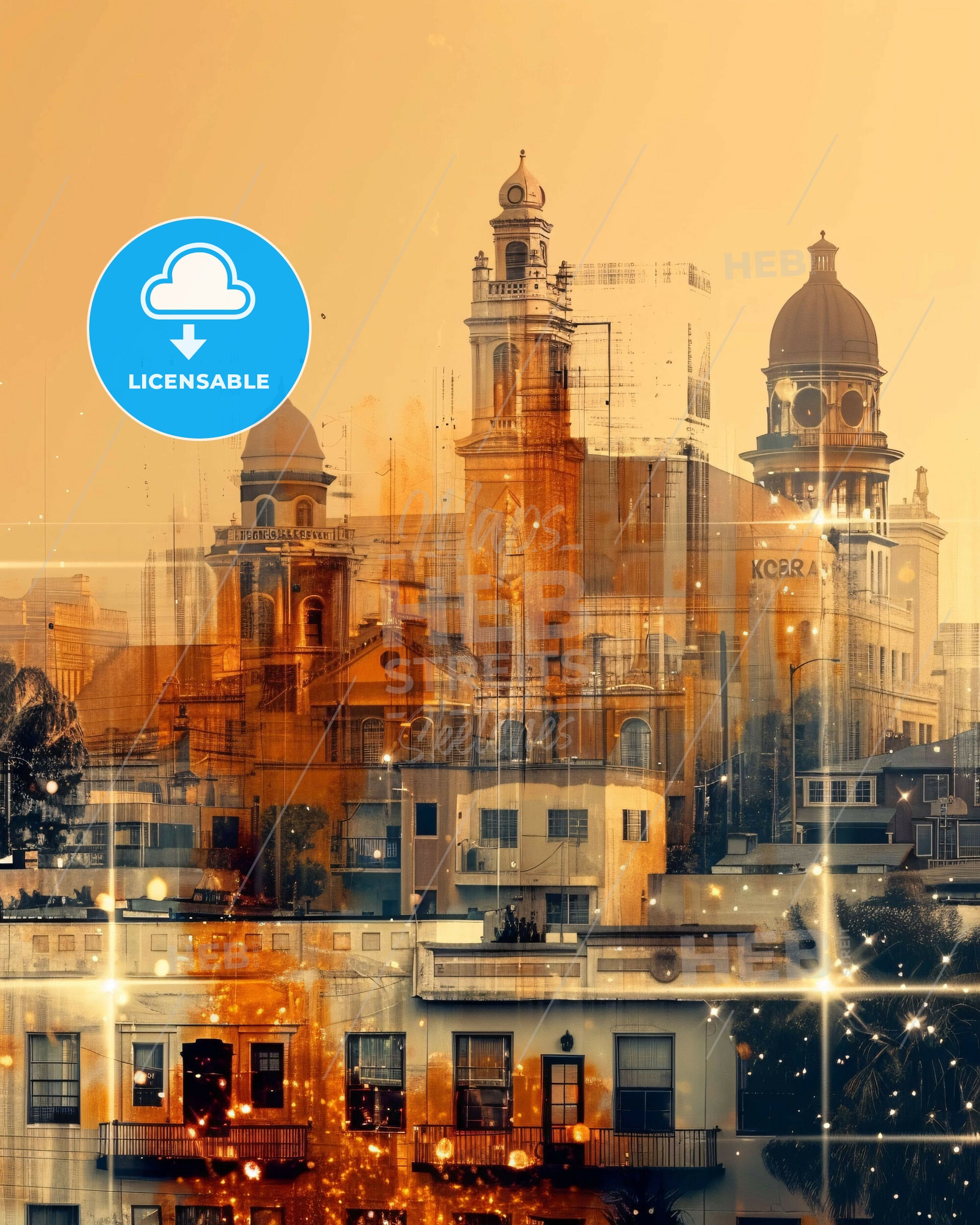 Oxnard City Skyline Double Exposure Poster Art - A city with many buildings