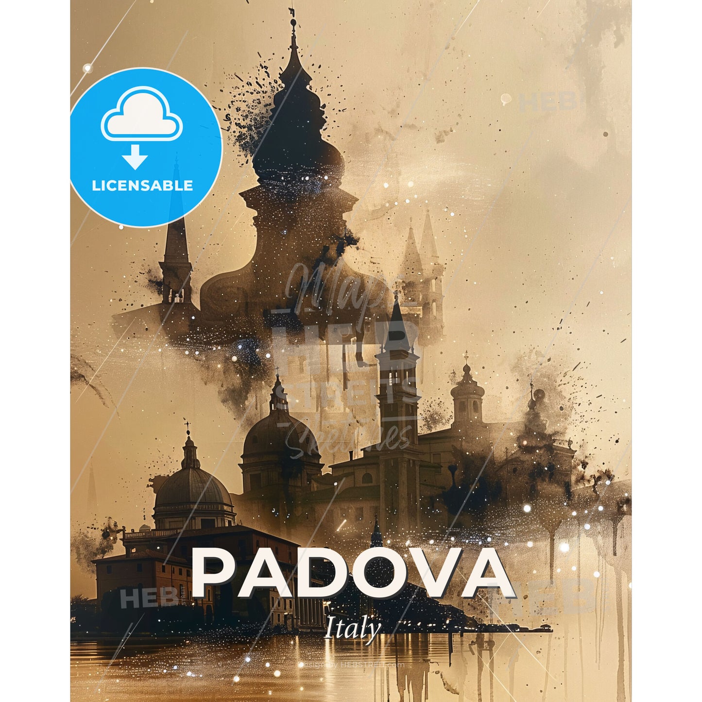 Padua Cityscape Double Exposure Poster - A city with towers and spires - Square format print template