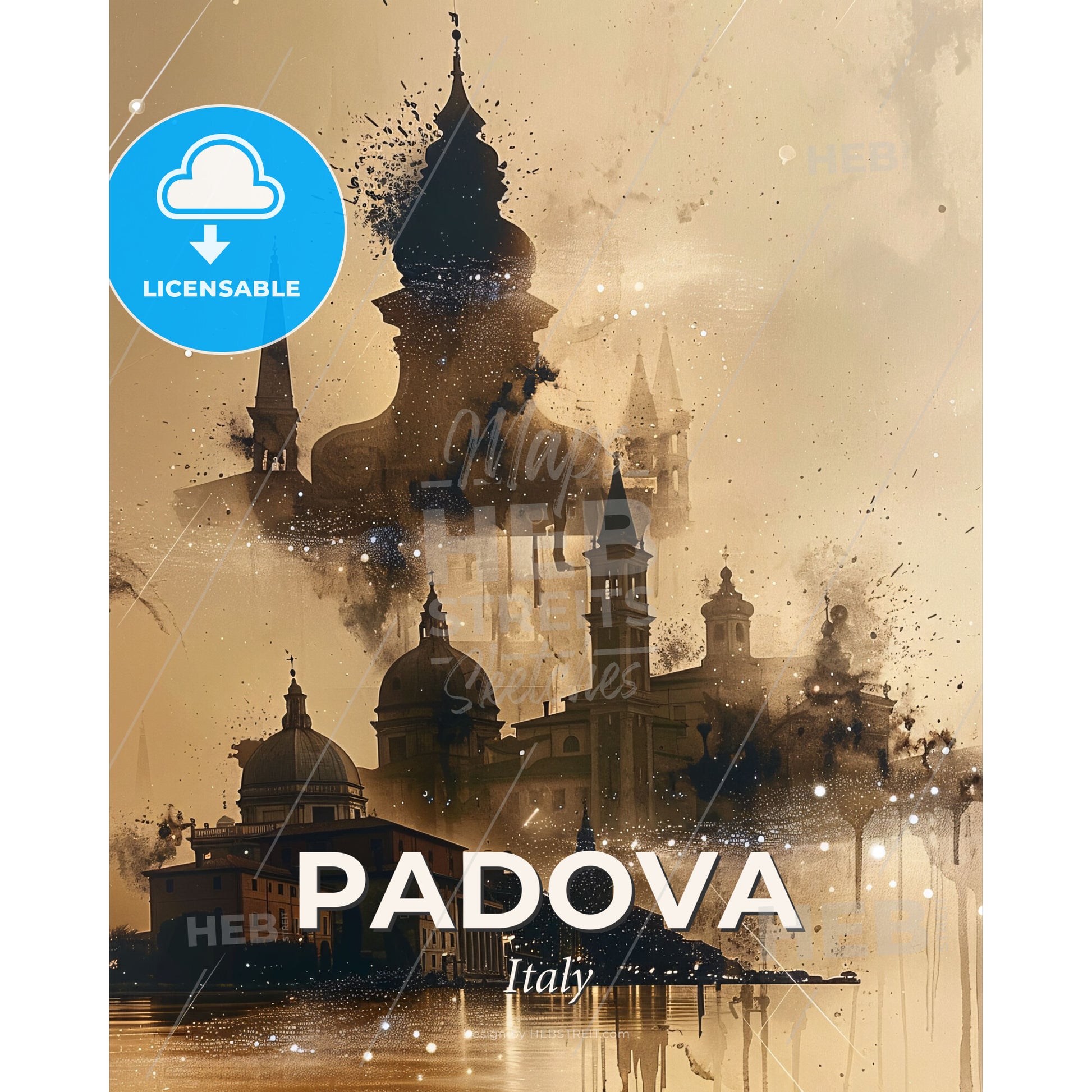 Padua Cityscape Double Exposure Poster - A city with towers and spires - Square format print template