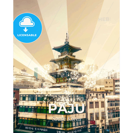 Paju City Skyline Artistic Korean Iconography - A building with a tower and many windows - Square format print template