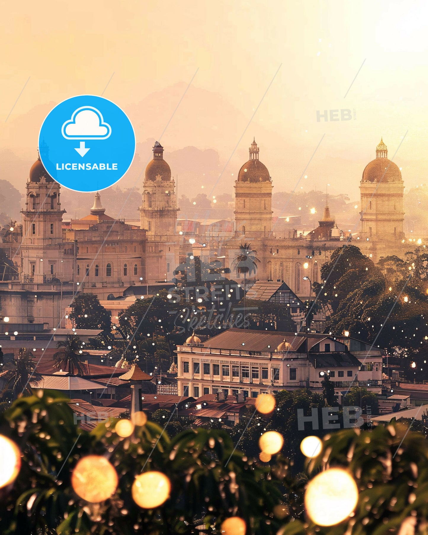 Palembang Skyline Composite Art Bright Beige Paper - A city with many buildings