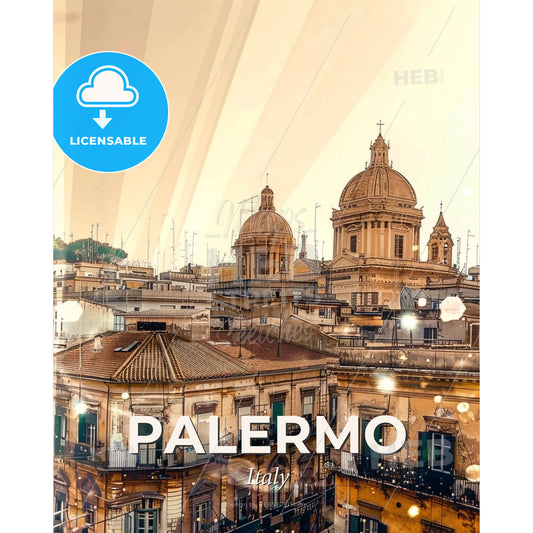 Palermo City Skyline Composite Artwork - A group of buildings with a dome on top - Square format print template