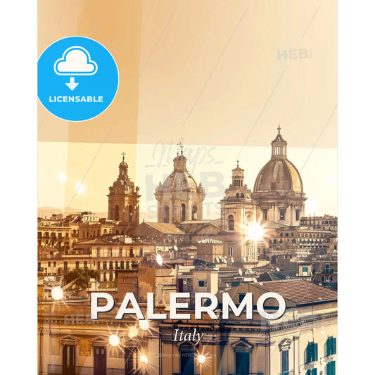 Palermo Skyline Double Exposure Art Cityscape - A city with many buildings - Square format print template