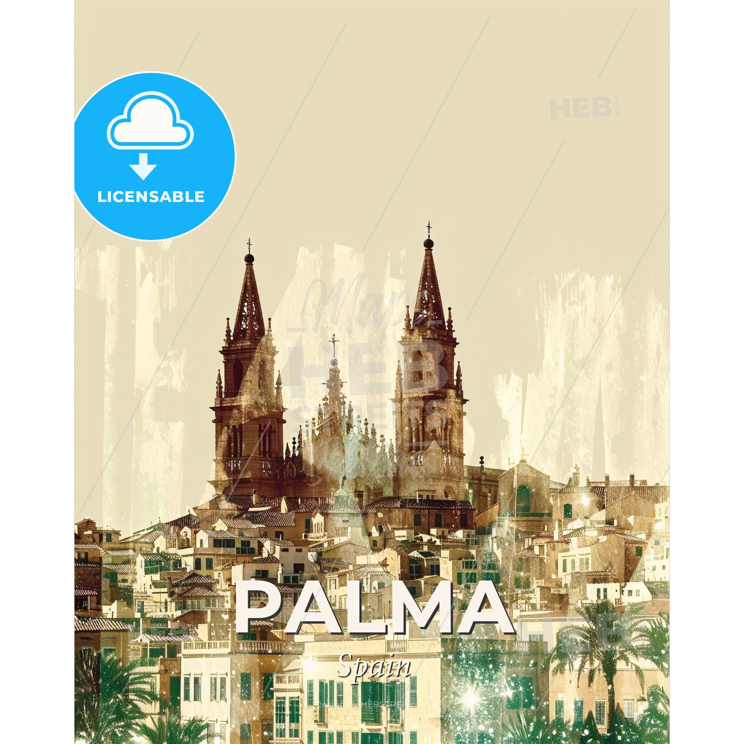Palma City Art Skyline Glamourous Wall Art - A city with towers and buildings - Square format print template