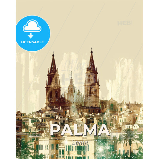 Palma City Art Skyline Glamourous Wall Art - A city with towers and buildings - Square format print template