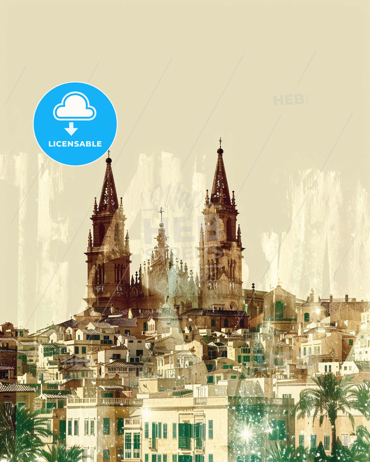 Palma City Art Skyline Glamourous Wall Art - A city with towers and buildings