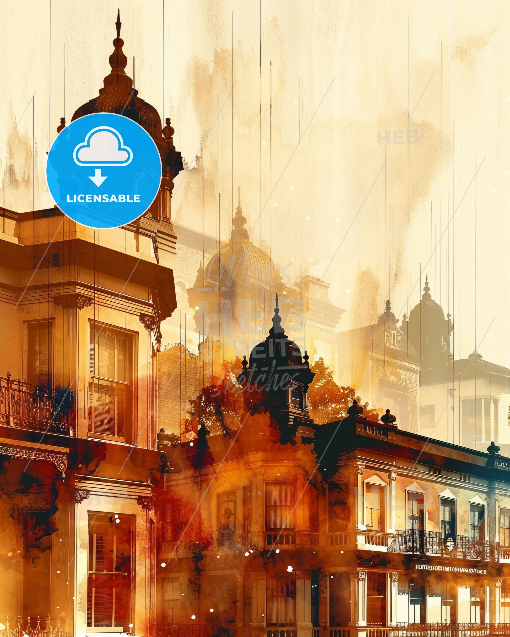 Palmerston North Skyline Composite Artwork Poster - A building with a fire in the background