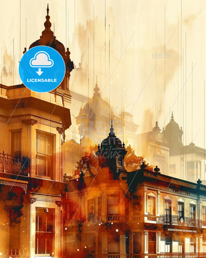 Palmerston North Skyline Composite Artwork Poster - A building with a fire in the background