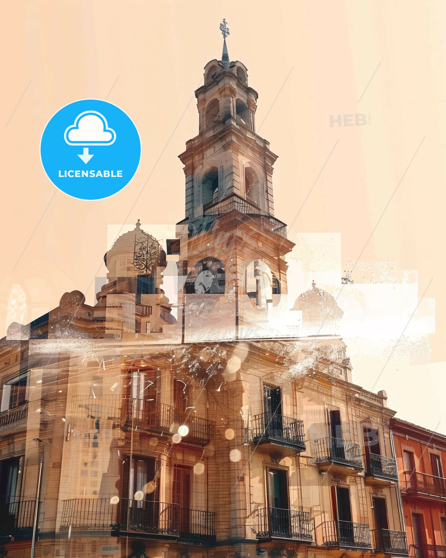 Pamplona City Skyline Architecture Icons Poster Art - A building with a clock tower