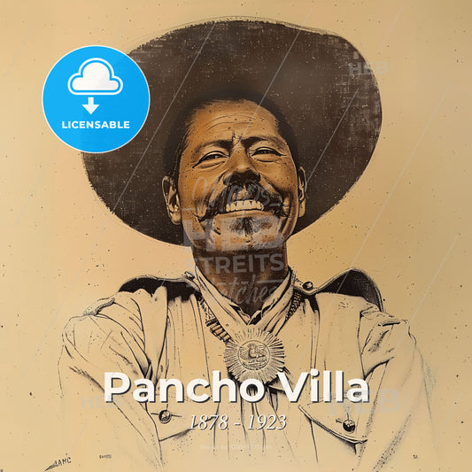 Pancho Villa, 1878 - 1923, Mexican revolutionary leader - A Man With A Mustache Wearing A Hat Print Template