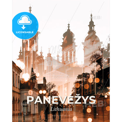 Panevezys Lithuania City Art Composite Poster Skyline - A city street with buildings and lights - Square format print template