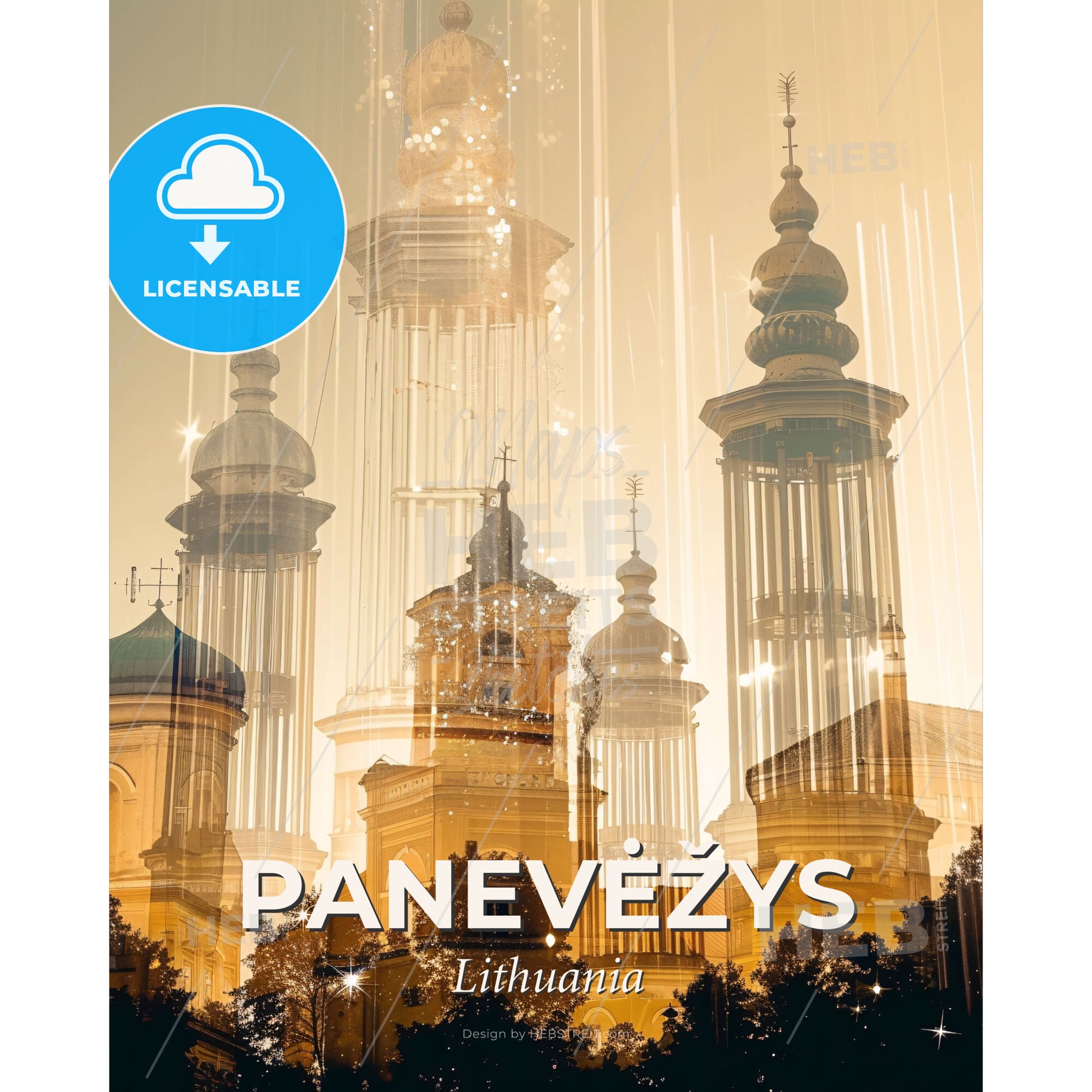 PanevÄ—Å¾ys City Skyline Sparkles Art Print - A multiple exposure of a building - Square format print template
