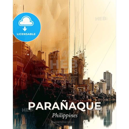 ParaÃ±aque Skyline Double Exposure Artistic Poster - A city next to a body of water - Square format print template