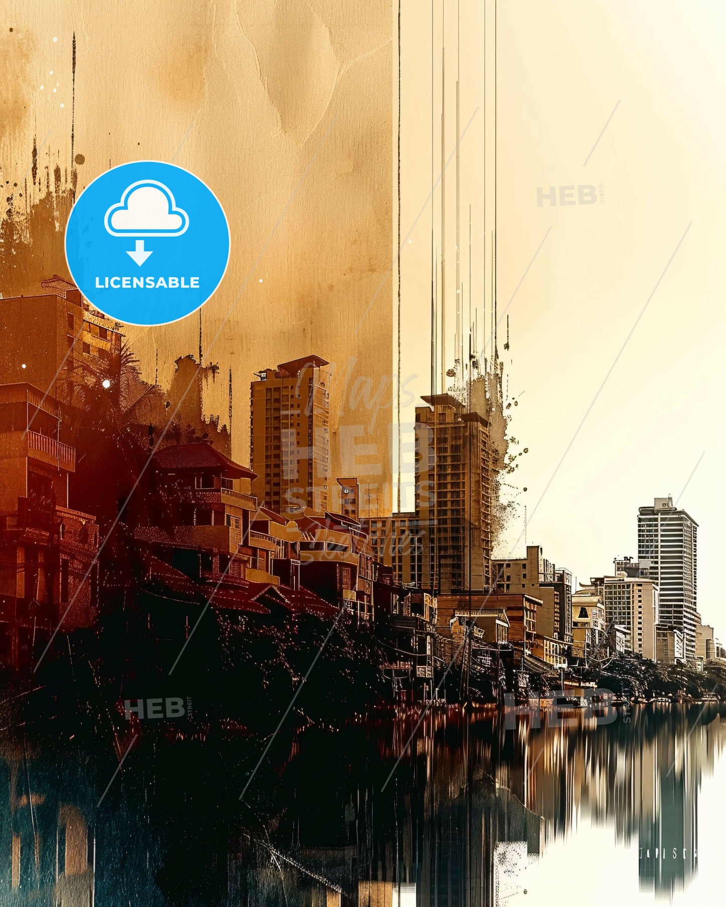 ParaÃ±aque Skyline Double Exposure Artistic Poster - A city next to a body of water