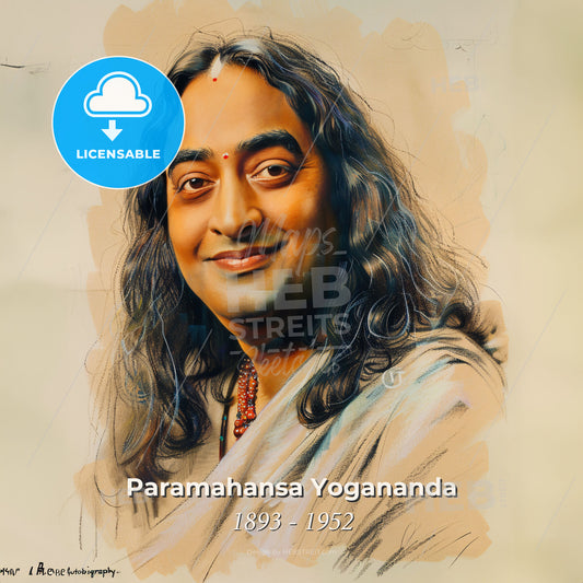 Paramahansa Yogananda, 1893 - 1952, Indian yogi and guru - A Man With Long Hair Smiling Print Template