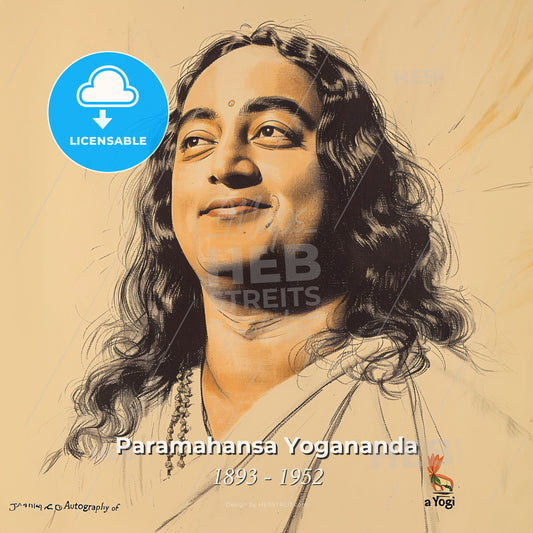 Paramahansa Yogananda, 1893 - 1952, Indian yogi and guru - A Drawing Of A Man With Long Hair Print Template