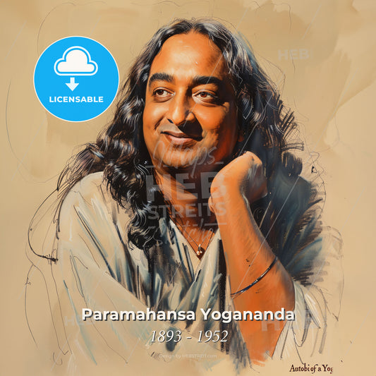 Paramahansa Yogananda, 1893 - 1952, Indian yogi and guru - A Man With Long Hair And A White Robe Print Template