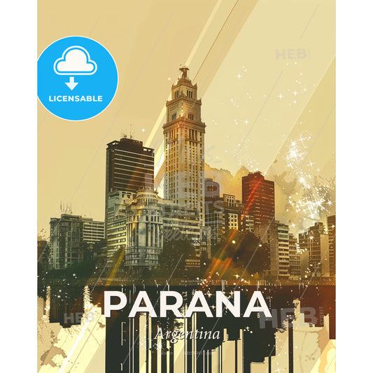 City of Parana Double Exposure Art Print - A city skyline with a tall tower and a body of water - Square format print template